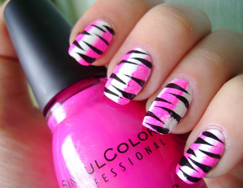 Pink And White Zebra Print Nail Design