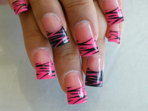 Pink French Tip Zebra Print Nail Art