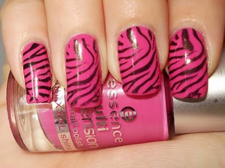 Pink Glossy Zebra Print Nail Art