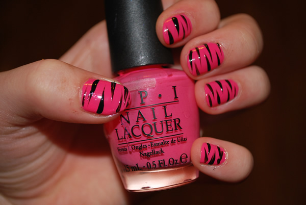 Pink Glossy Zebra Print Nail Art