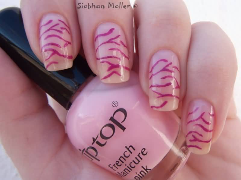 Pink Stripes Zebra Print Nail Art