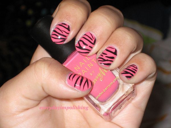 Pink Zebra Print Nail Art Design
