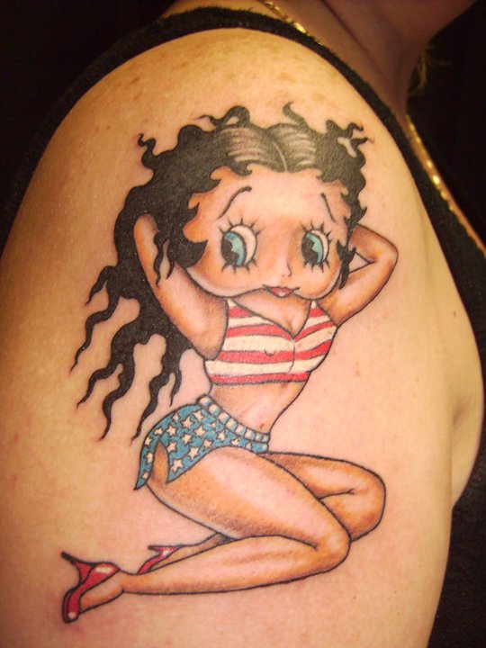 Pinup Betty Boop Tattoo On Right Shoulder by TheGreatScottHarris
