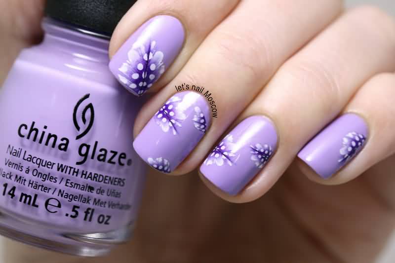 Purple Feather Nail Art Design
