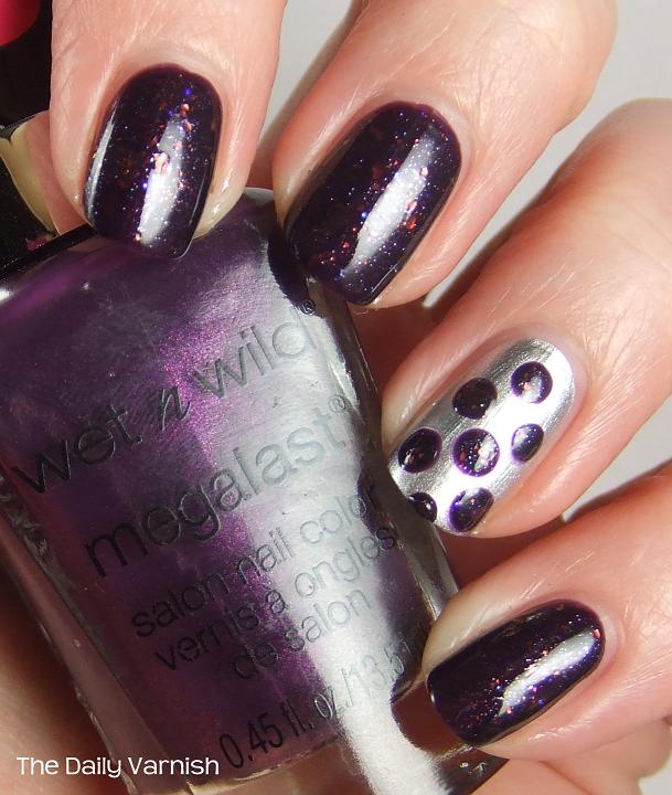 Purple Glitter Gel Polka Dots Nail Art
