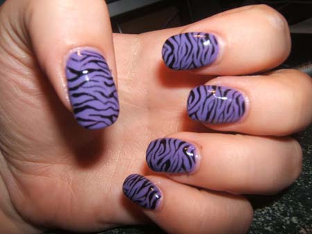 Purple Glossy Zebra Print Nail Art