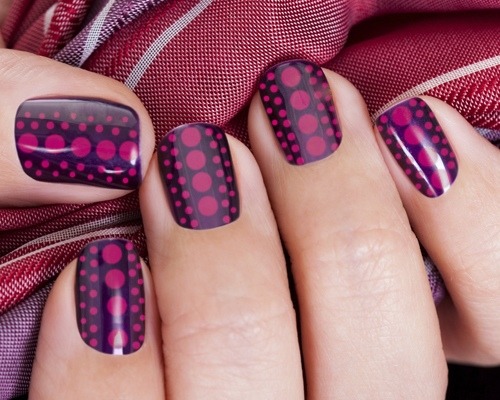 Purple Nails With Pink Polka Dots Nail Art Design