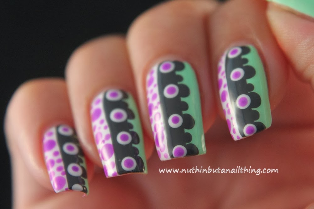Purple Polka Dots And Green Nails