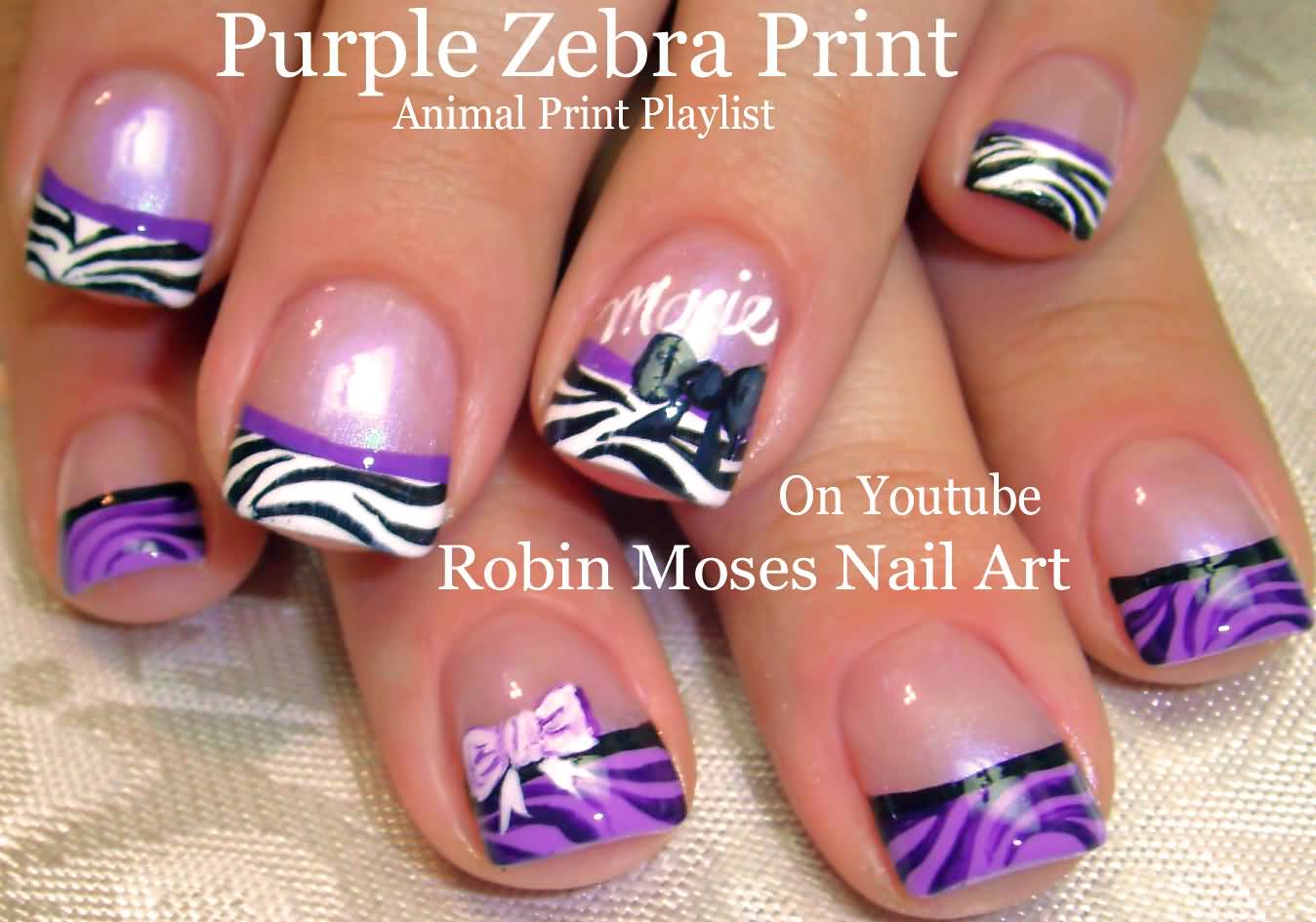 Purple Zebra Print French Tip Nail Design