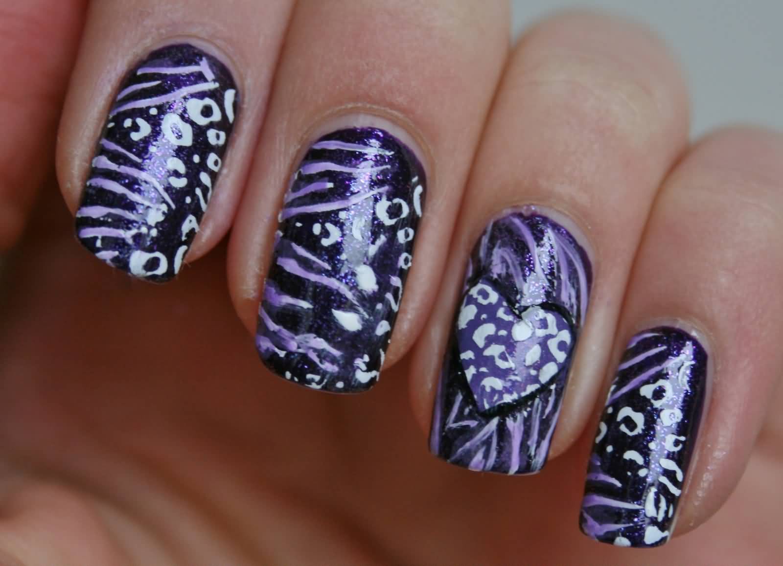 Purple Zebra Print Nail Art