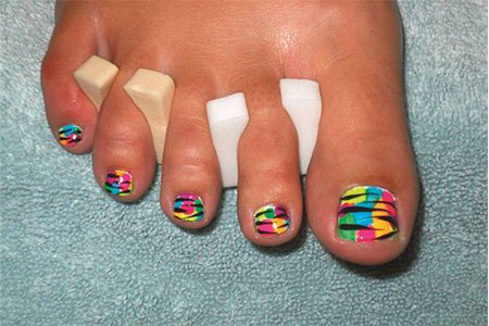 Rainbow Neon Zebra Print Nail Stripes For Toe