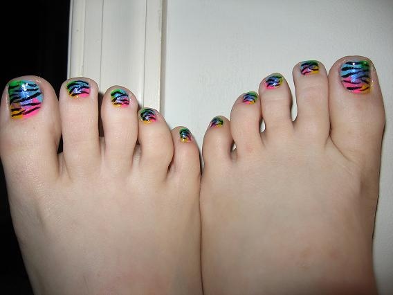 Rainbow Zebra Print Nail Art Design For Toe