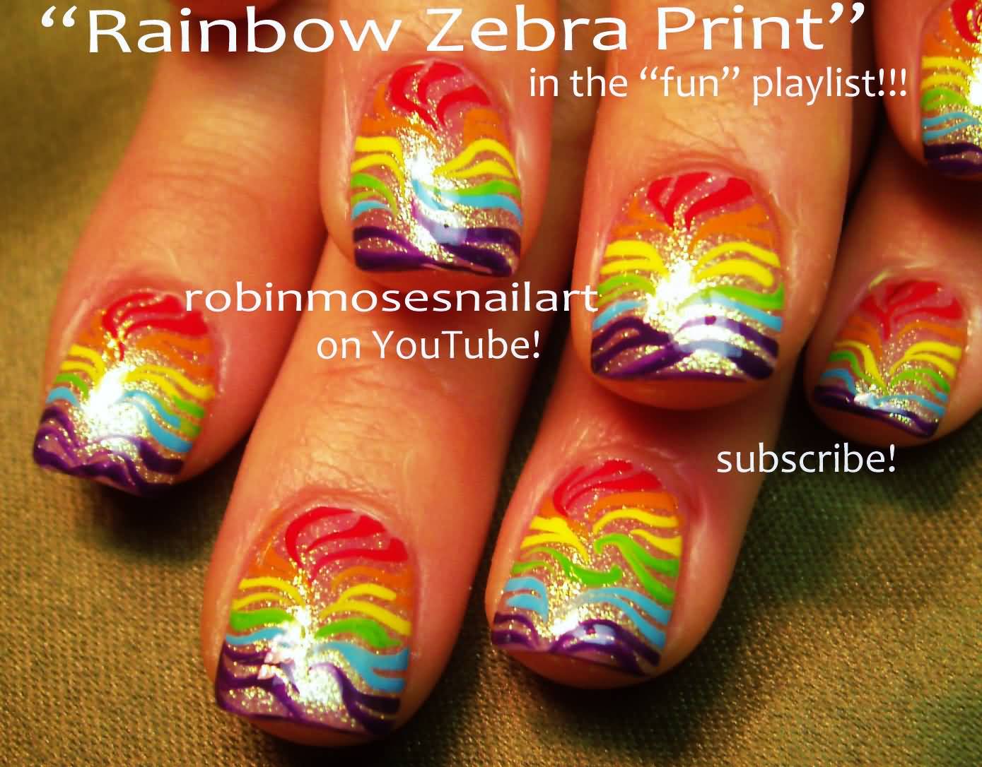 Rainbow Zebra Print Nail Art