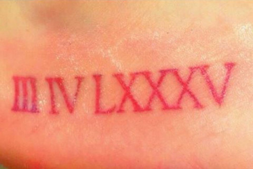 Red Color Roman Numerals Tattoo