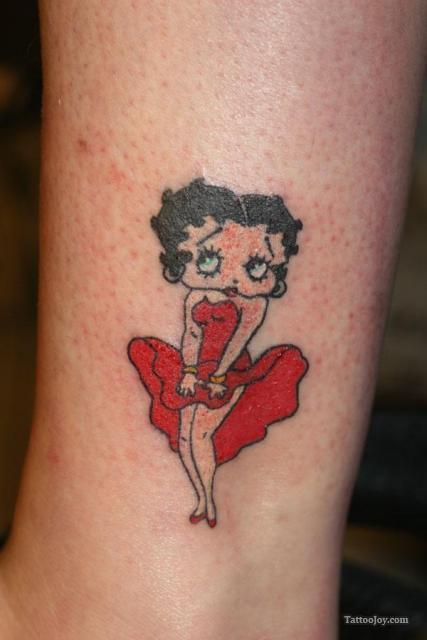 Red Dress Betty Boop Tattoo On Leg