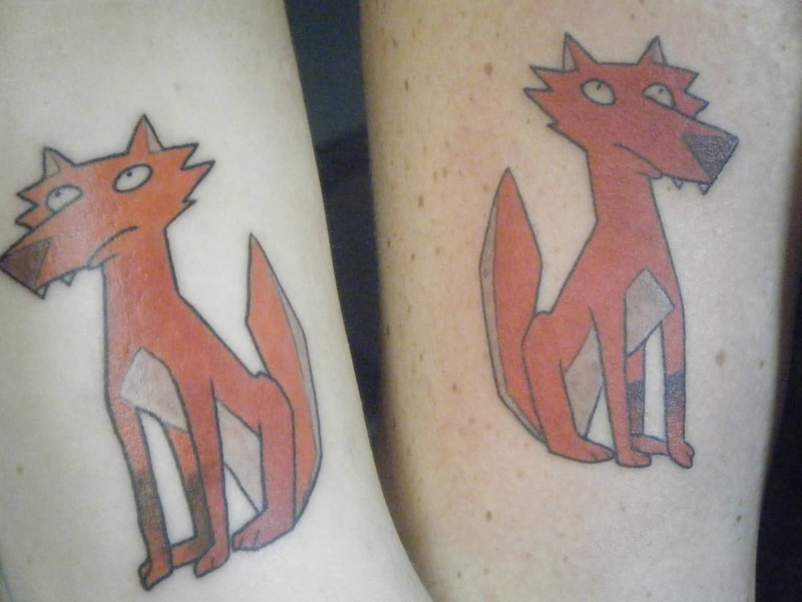 Red Ink Animated Coyote Tattoo