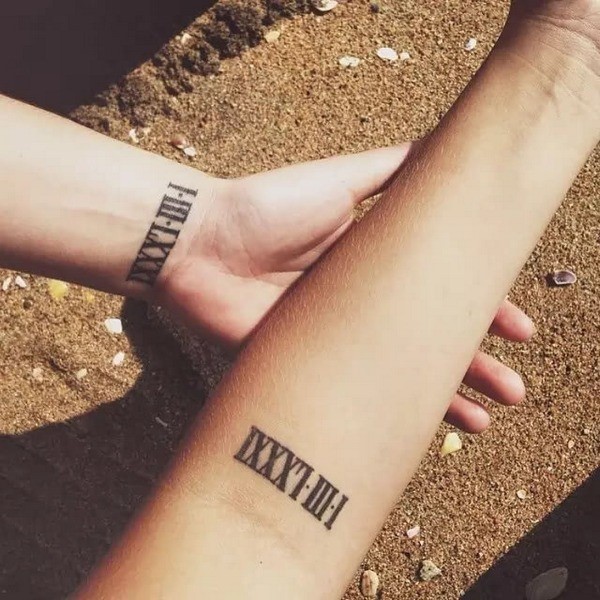 Roman Numeral Black Color Tattoos On Forearm And Wrist