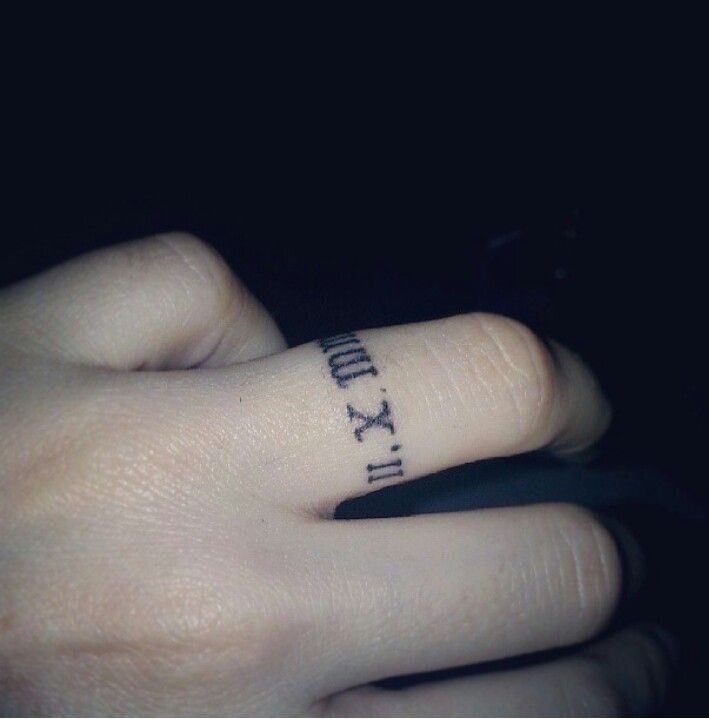 Roman Numeral In Ring Shape Tattoo On Finger