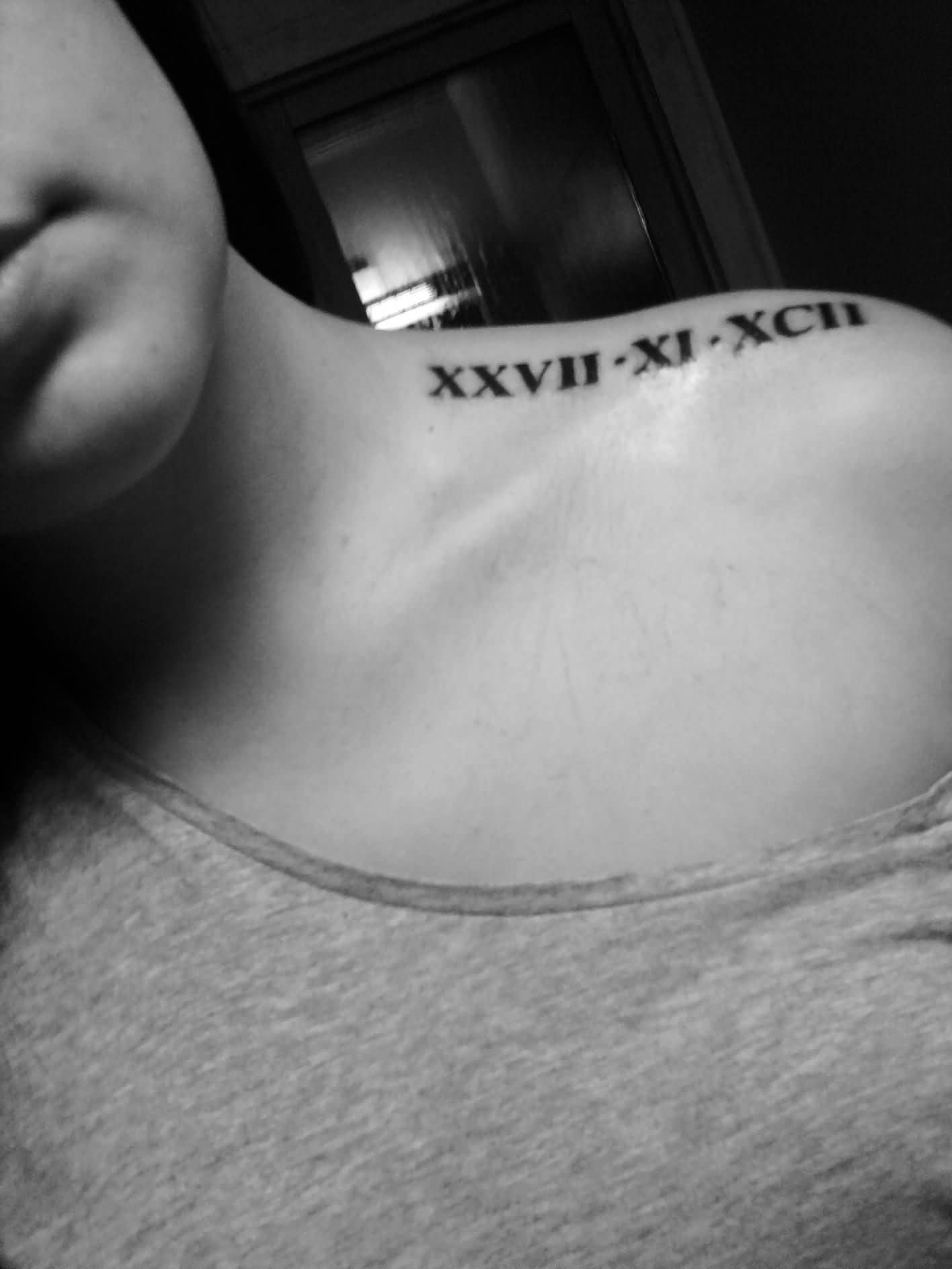 Roman Numeral Left Shoulder Tattoo For Girl