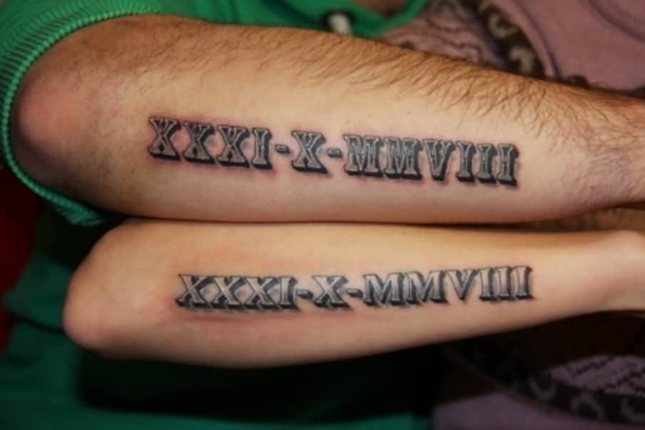 Roman Numeral Reflection In Mirror Tattoo On Arm Sleeve