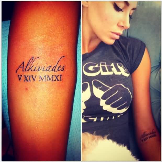 Roman Numeral With Alkiviades Tattoo On Forearm