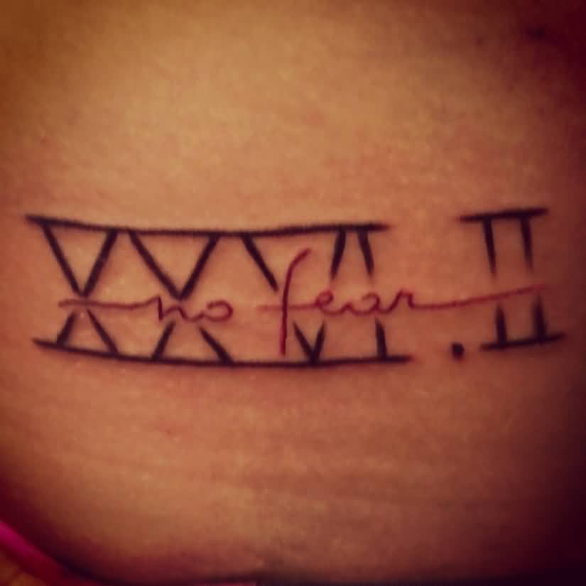 Roman Numeral With Red Color Text Tattoo
