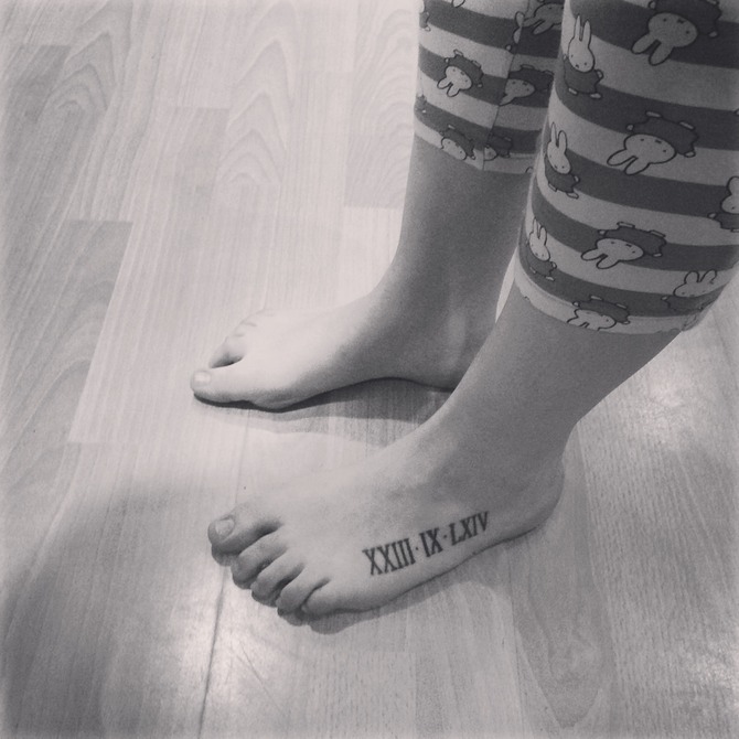 Roman Numerals Tattoo On Foot