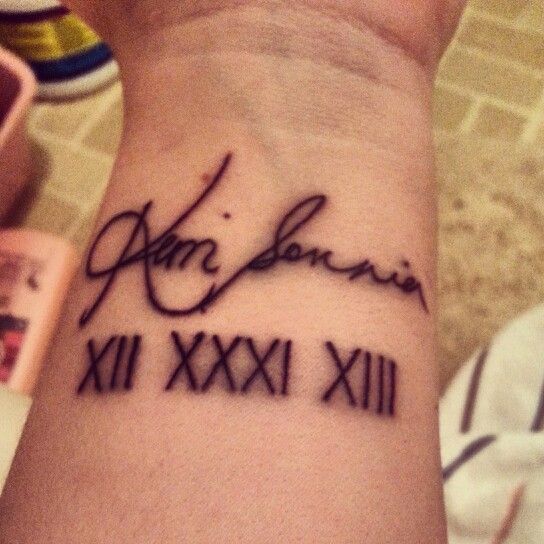 Roman Numerals With Name Tattoo On Wrist
