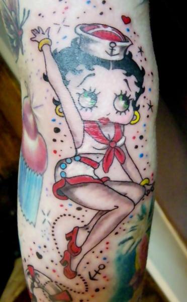 Sailor Betty Boop Tattoo On Leg Sleeve