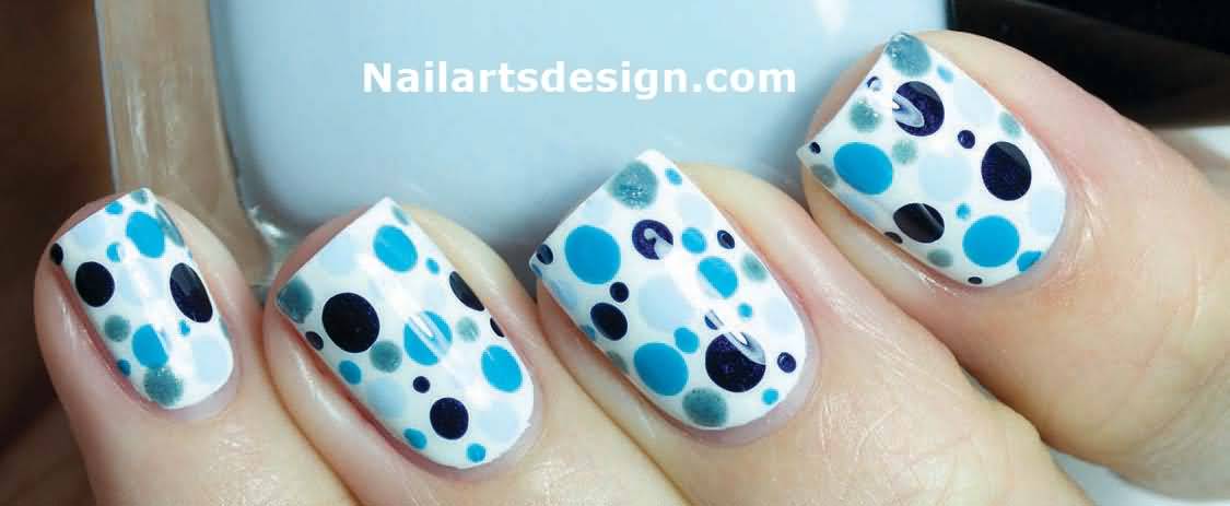 Shades Of Blue Polka Dots Nail Art
