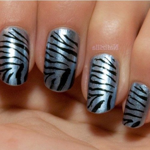 Silver Zebra Print Nail Art
