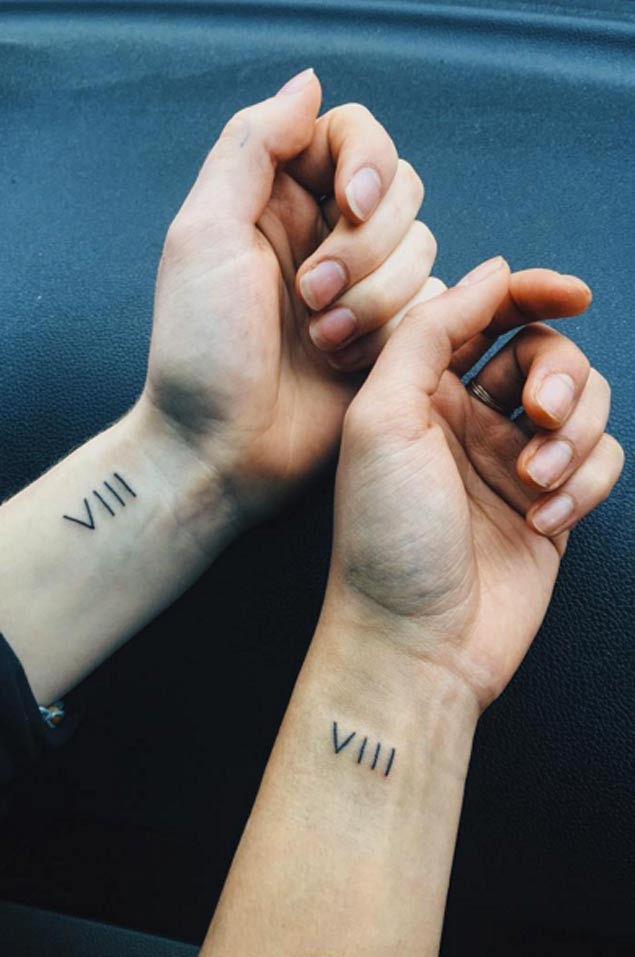 Simple Matching Roman Numeral Eight Tattoo On Wrists