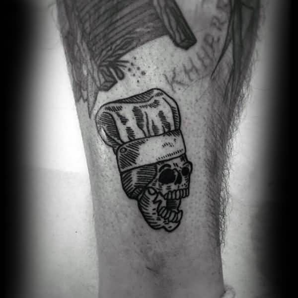 Simple Skull With Chef Hat Tattoo