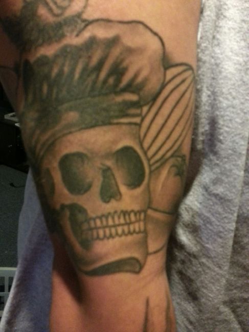 Skull Wearing Chef Hat With Egg Beater Tattoo