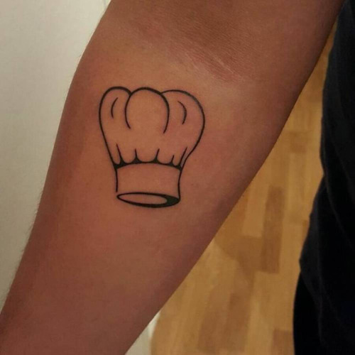 Small Chef Cap Tattoo On Forearm