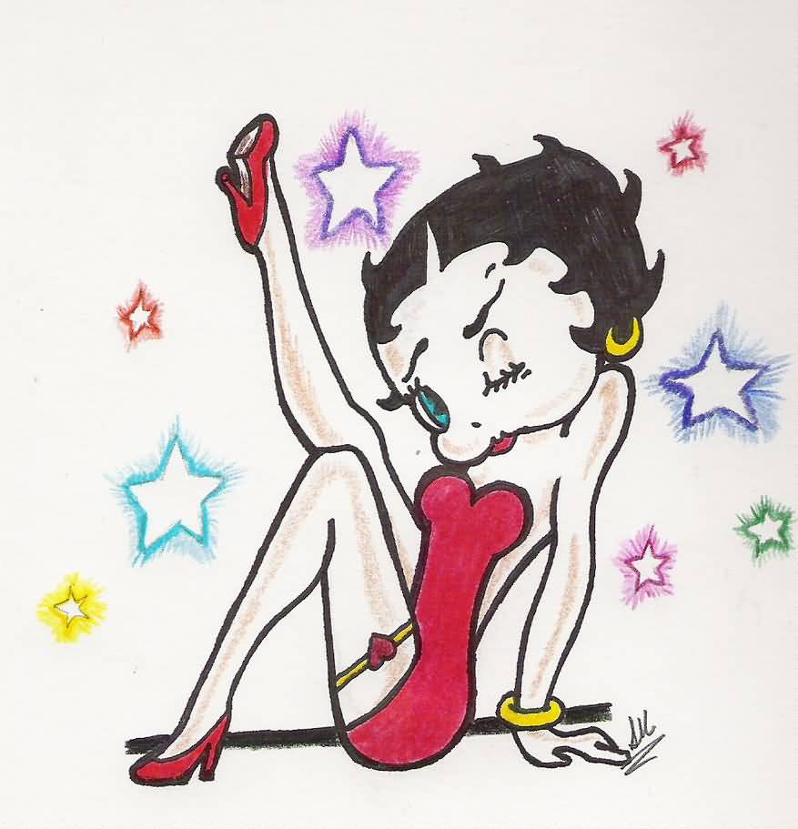 Stars And Betty Boop Tattoo Design