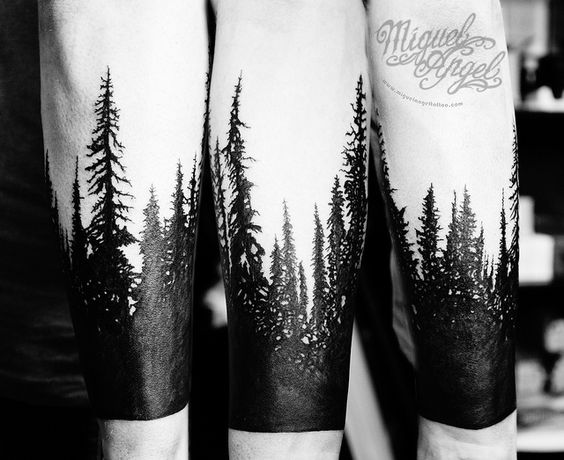 Silhouette Forest Tattoo On Arm by  Miguel Angel