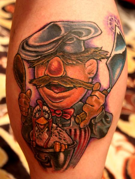Swedish Chef Holding Knife And Hen Tattoo