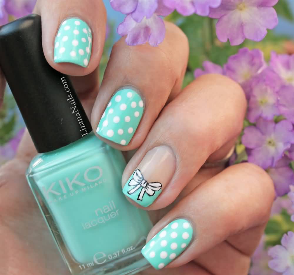 Teal And White Polka Dots With Accent Bow Design
