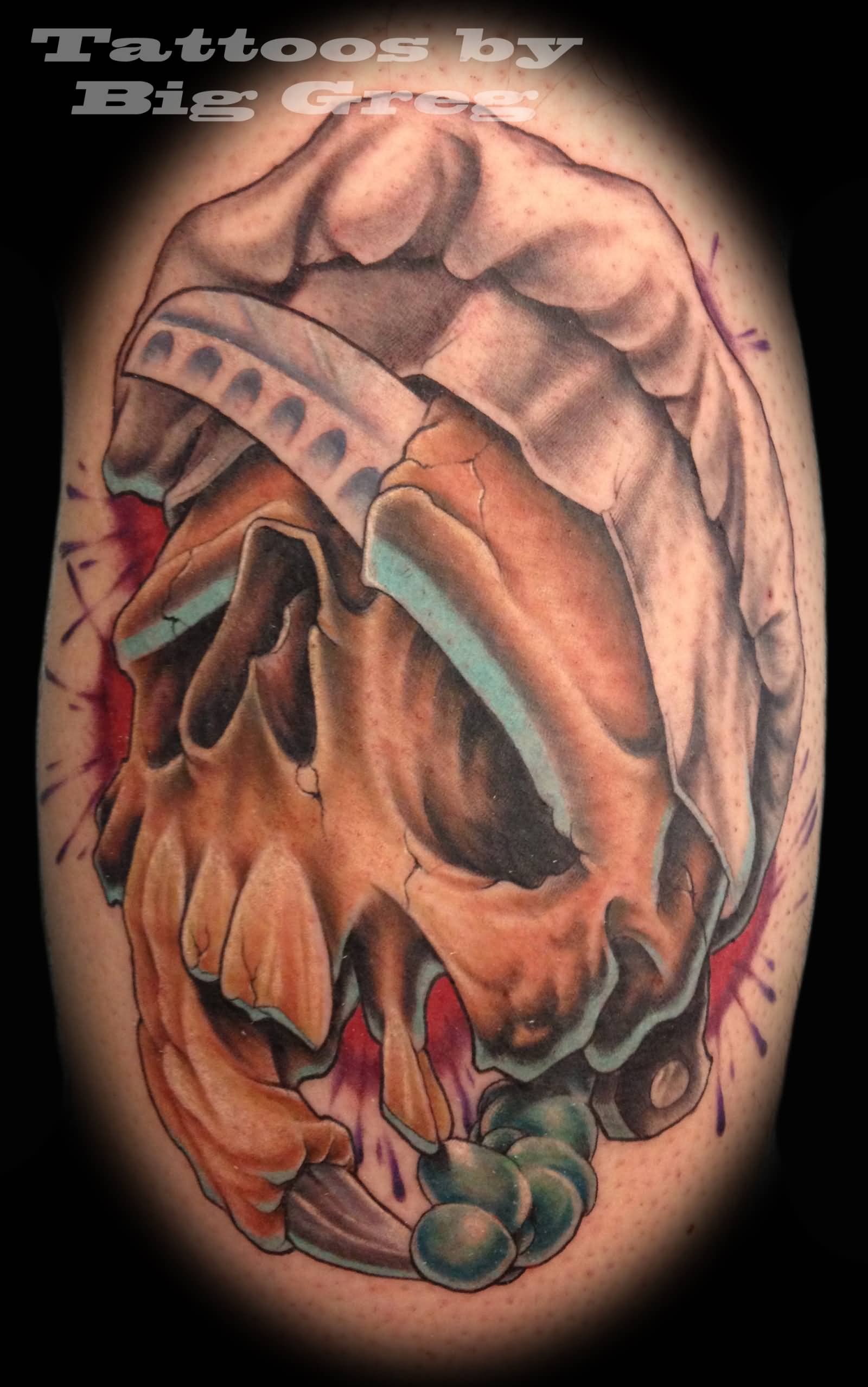 Terrific Chef Skull With Vegetable Tattoo