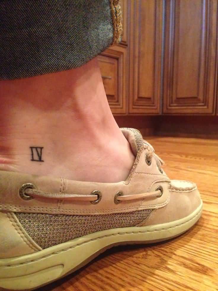 Tiny Roman Numeral Four Tattoo On Ankle
