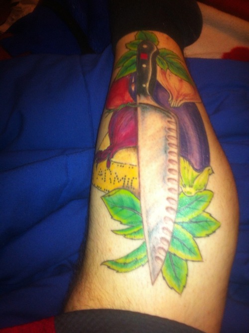 Traditional Chef Knife With Vegetables Tattoo