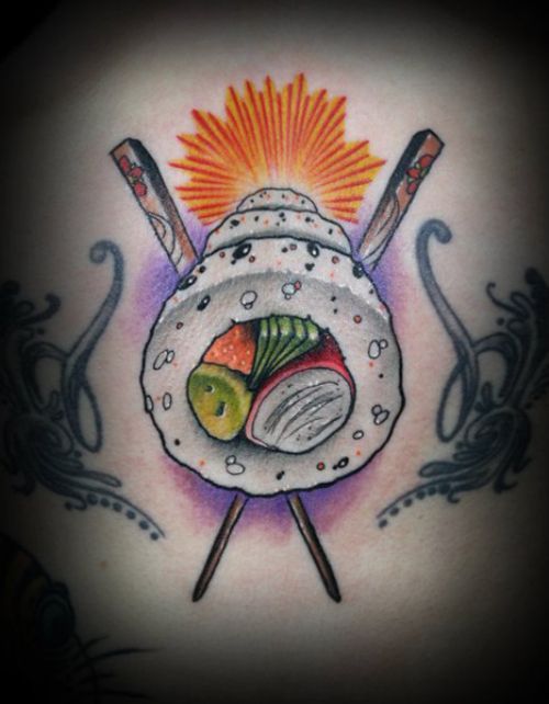 Traditional Food With Crossed Knives Tattoo