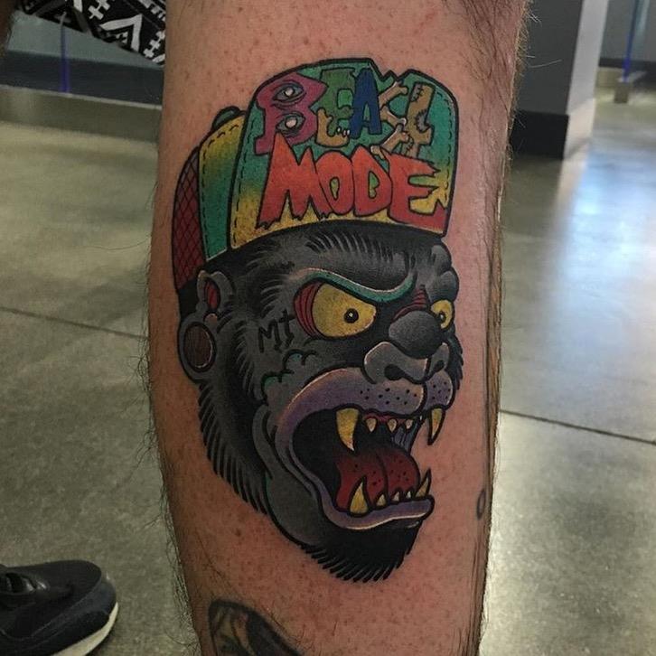 Traditional Gorilla Tattoo On Leg by Chad Lambert