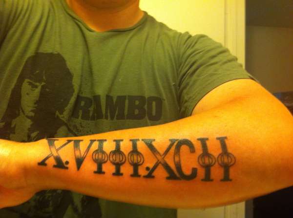 Traditional Roman Numeral Design Tattoo On Arm Sleeve