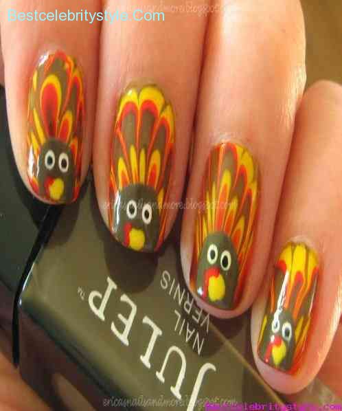 Turkey Design Thanksgiving Nail Art