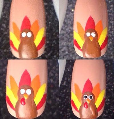 Turkey Manicure Thanksgiving Nail Art