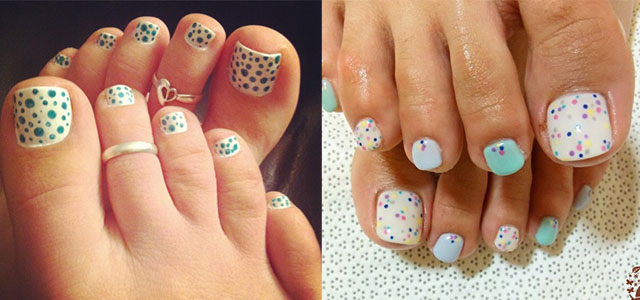 Two Beautiful Polka Dots Nail Art For Toe Designs