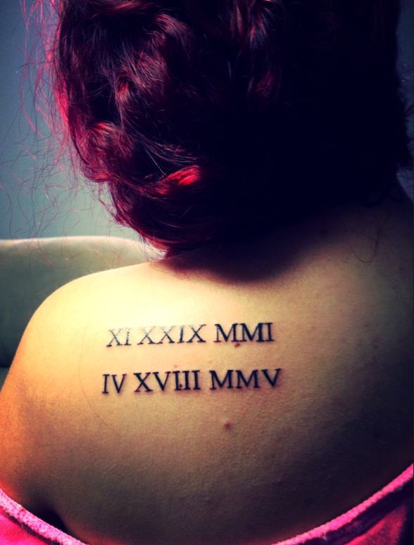 Very Beautiful Roman Numerals Tattoo On Back Shoulder