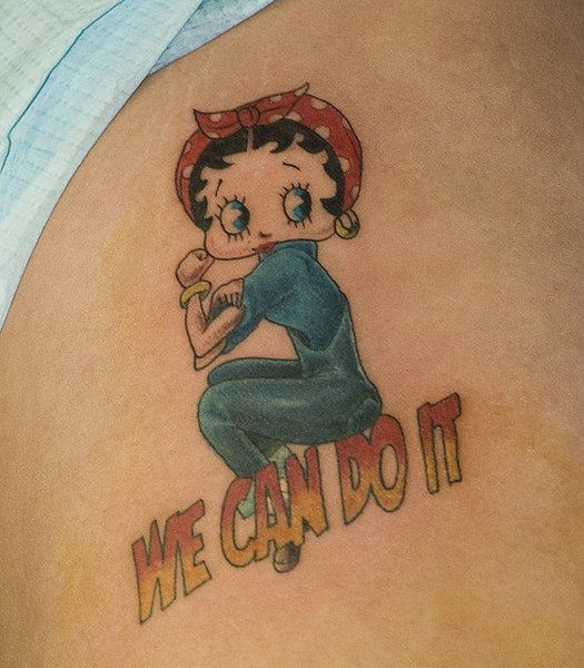 We Can Do It Betty Boop Tattoo On Back Shoulder